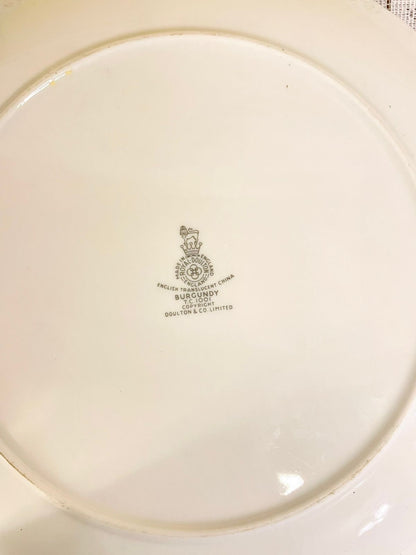 Vintage Burgundy Bone China Cake Platter | Elegant English Floral Design by Doulton & Co.
