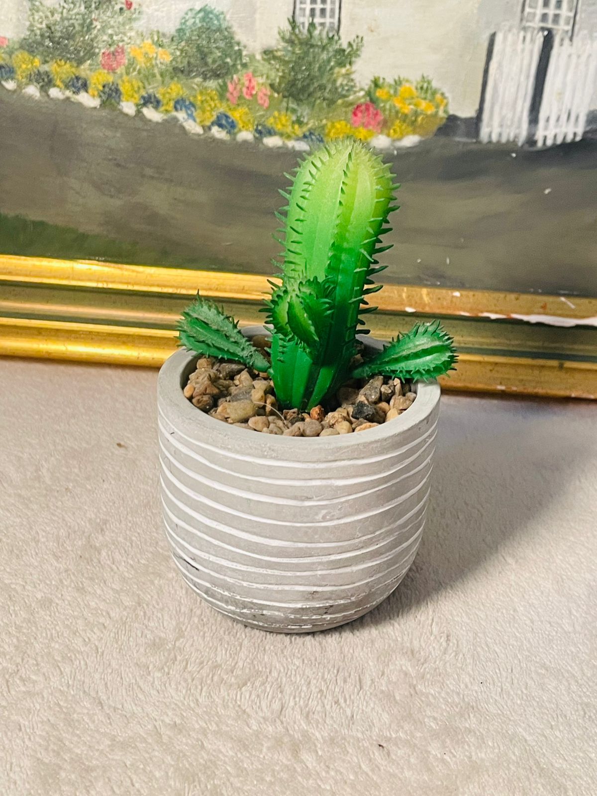 Ceramic Artificial Cactus Succulent Planter – Faux Plant in Pot – Home or Office Decor
