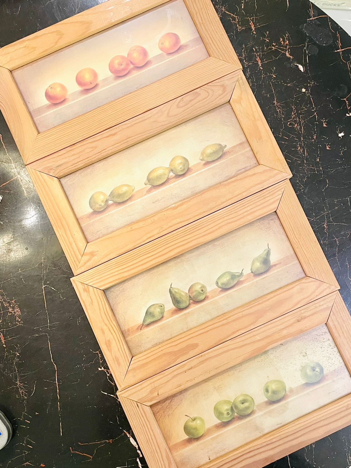 Set of 4 Framed Fruit Kitchen Wall Art Frames 12 inches