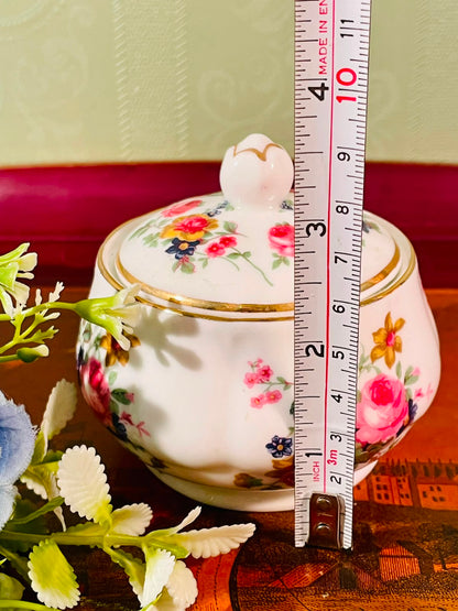 Floral Ceramic Sugar Bowl with Lid – 4 Inch