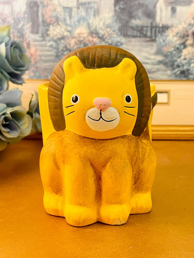 Cute Lion Ceramic Planter Yellow Animal Pot Decor