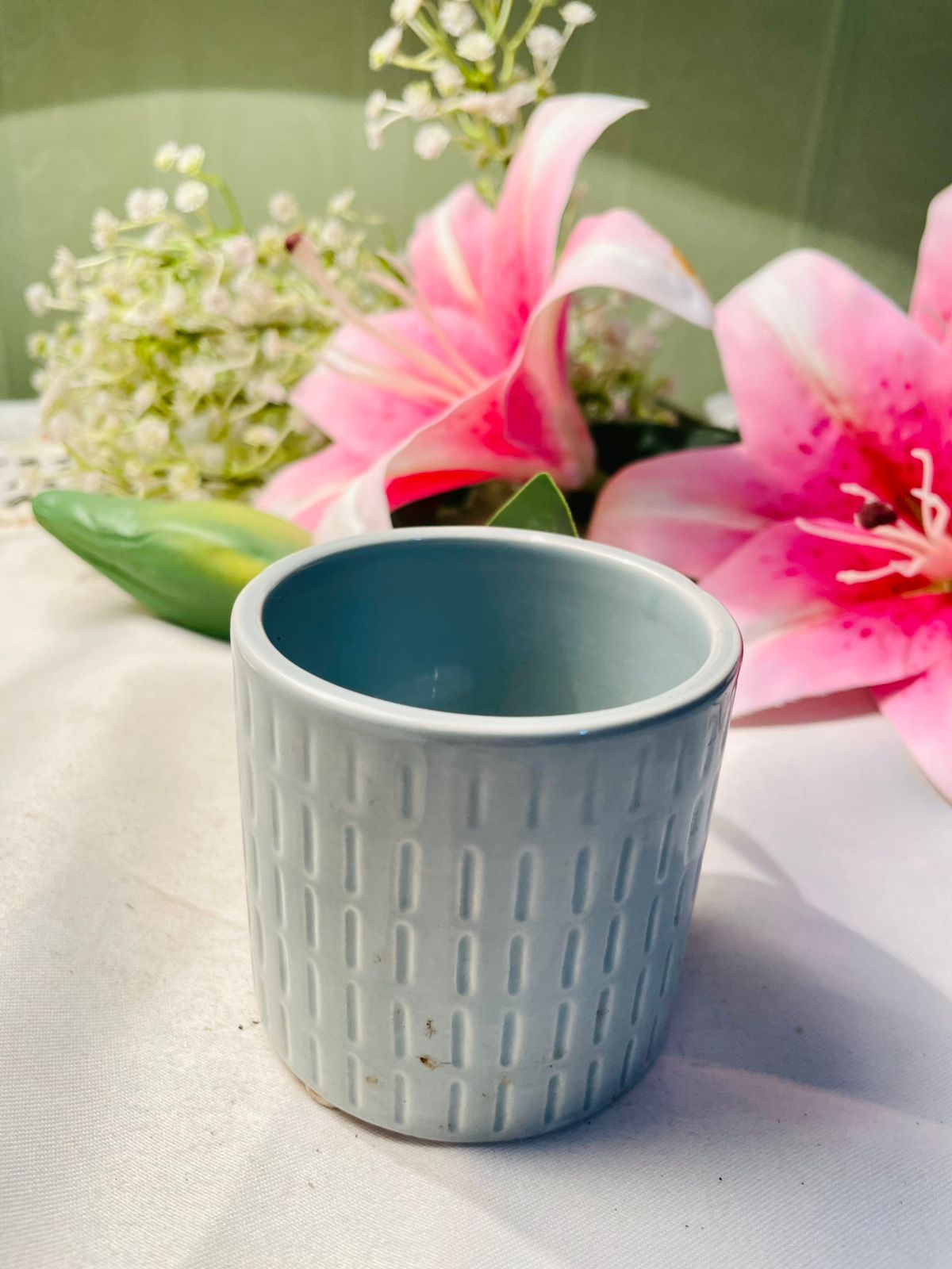 Light Blue Textured Ceramic Planter 3 in