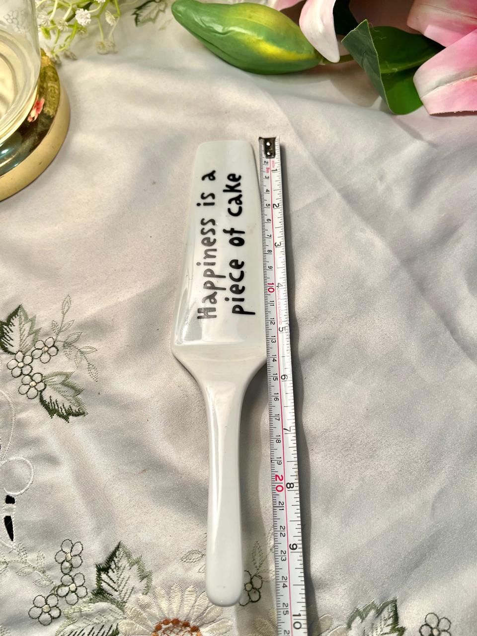 White Ceramic Cake Server 10" – “Happiness is a Piece of Cake”
