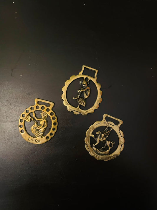 Vintage Brass Zodiac Horse Medallions Set of 3