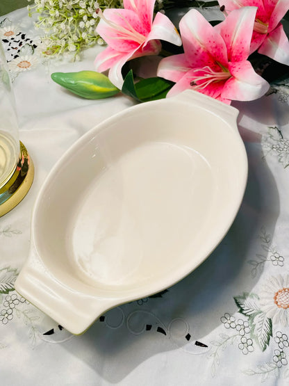 Hand Painted White Oval Baking & Serving Dish 11.5"