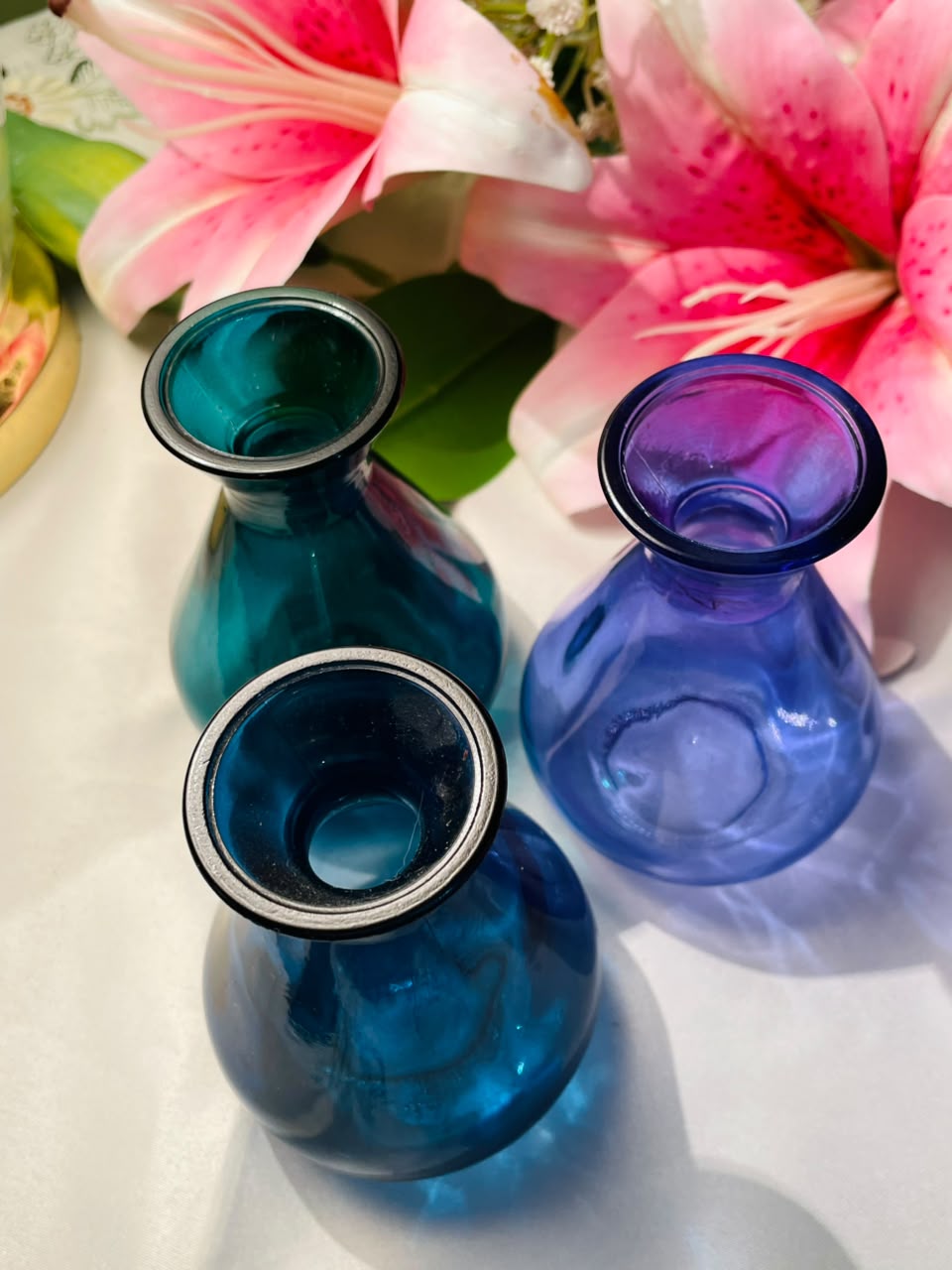 Coloured Crystal Bud Vases 3-Piece Set Approx. 11 cm