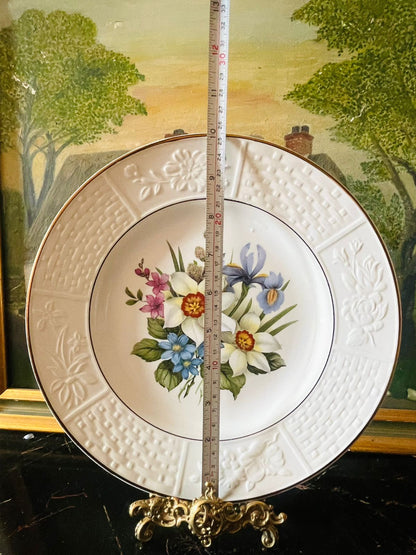 (Rare find) Vintage Floral Relief Plate (10")– “Spring Bouquet” Embossed Fine China (England)