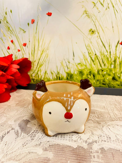 Reindeer Ceramic Mini Planter Pot