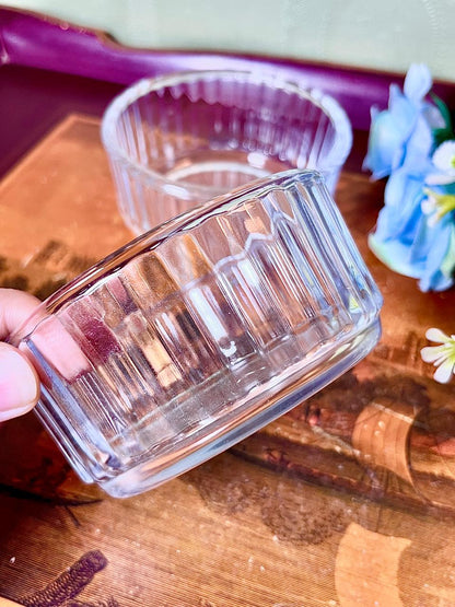 Pyrex Set of 2 Clear Ribbed Glass Ramekin  – Approx. 10 cm Diameter