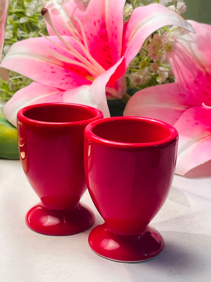 Pair of Red Ceramic Pedestal Egg holders Approx. 8 cm