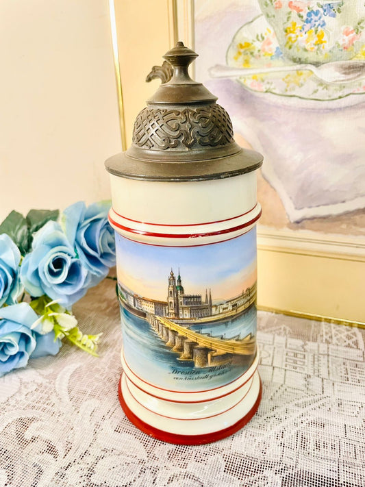 Vintage Dresden Lidded Beer Stein – German Souvenir