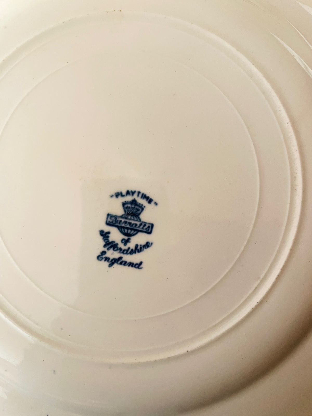 England Blue Pottery Plate by Staffordshire – “Playtime” 10 Inch Vintage Collectible