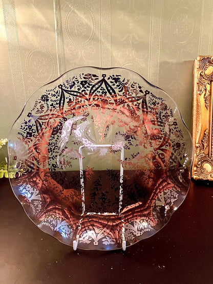Decorative Glass Floral Serving Plate 10 Inch