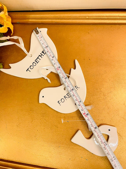 11 inches Set of 3 White Ceramic Dove Hanging Ornaments