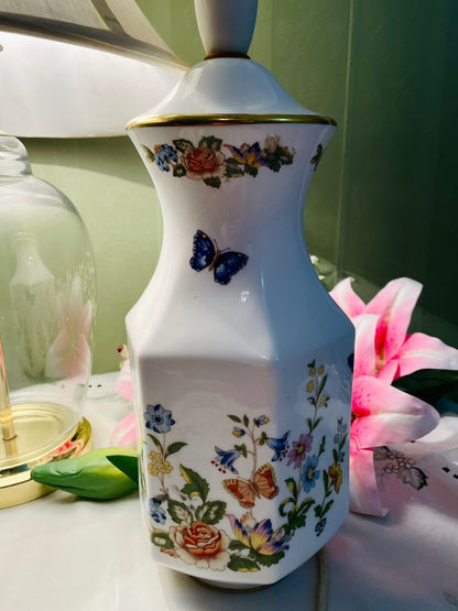 RARE FIND AYNSLEY Cottage Garden Floral Ceramic Table Lamp with White Crystal Shade 47 cm