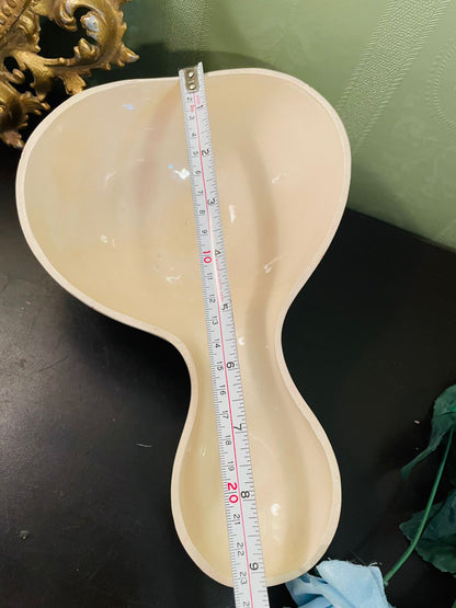 Vintage Ceramic Double Serving Dish 9 Inch Cream Red Line