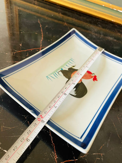 Set of 2 Hand-Painted Rectangular trays with Rooster Design – Asian Porcelain Tableware