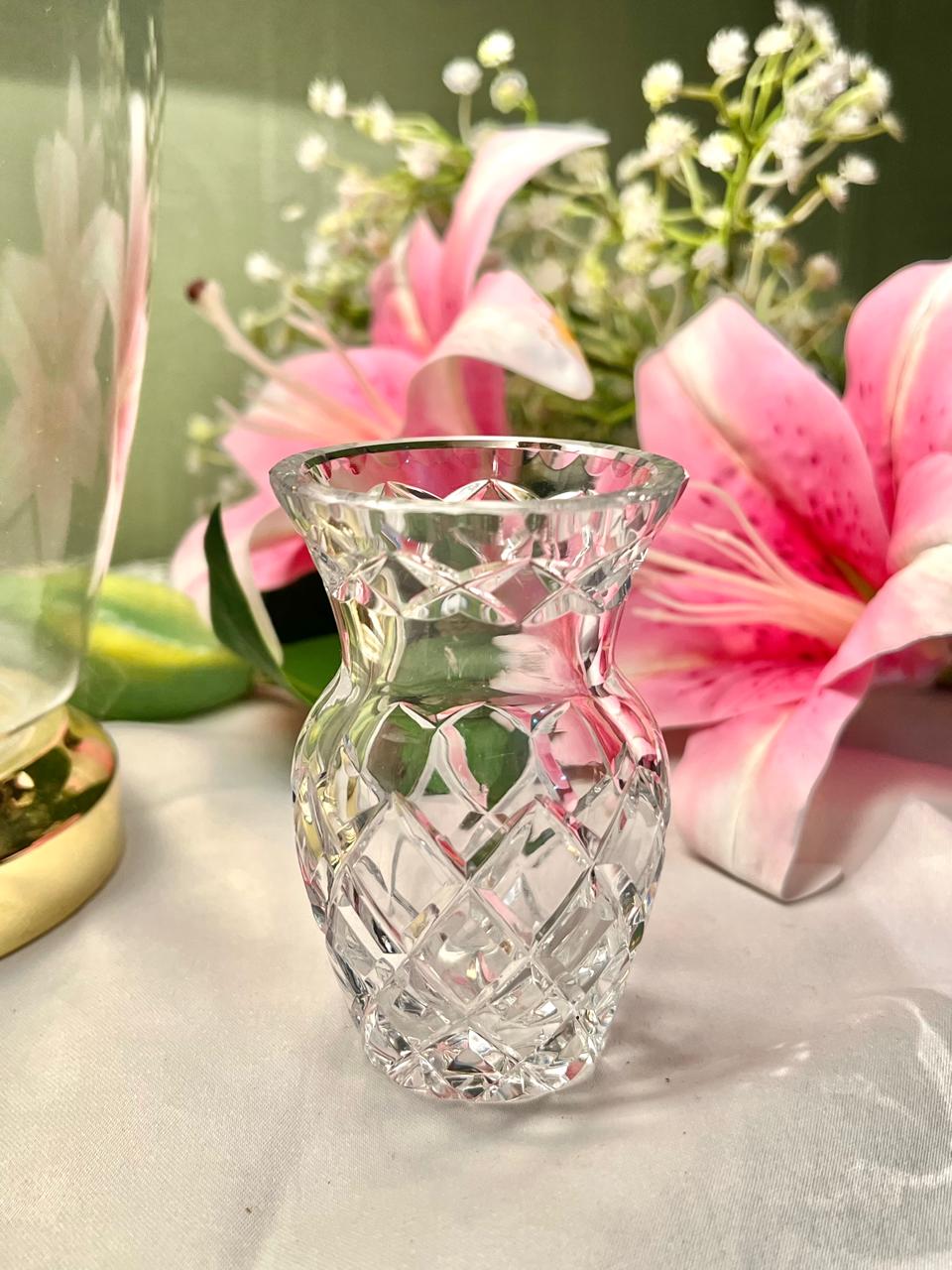 Vintage Clear Crystal Cut Vase – Approx. 3.5 Inch