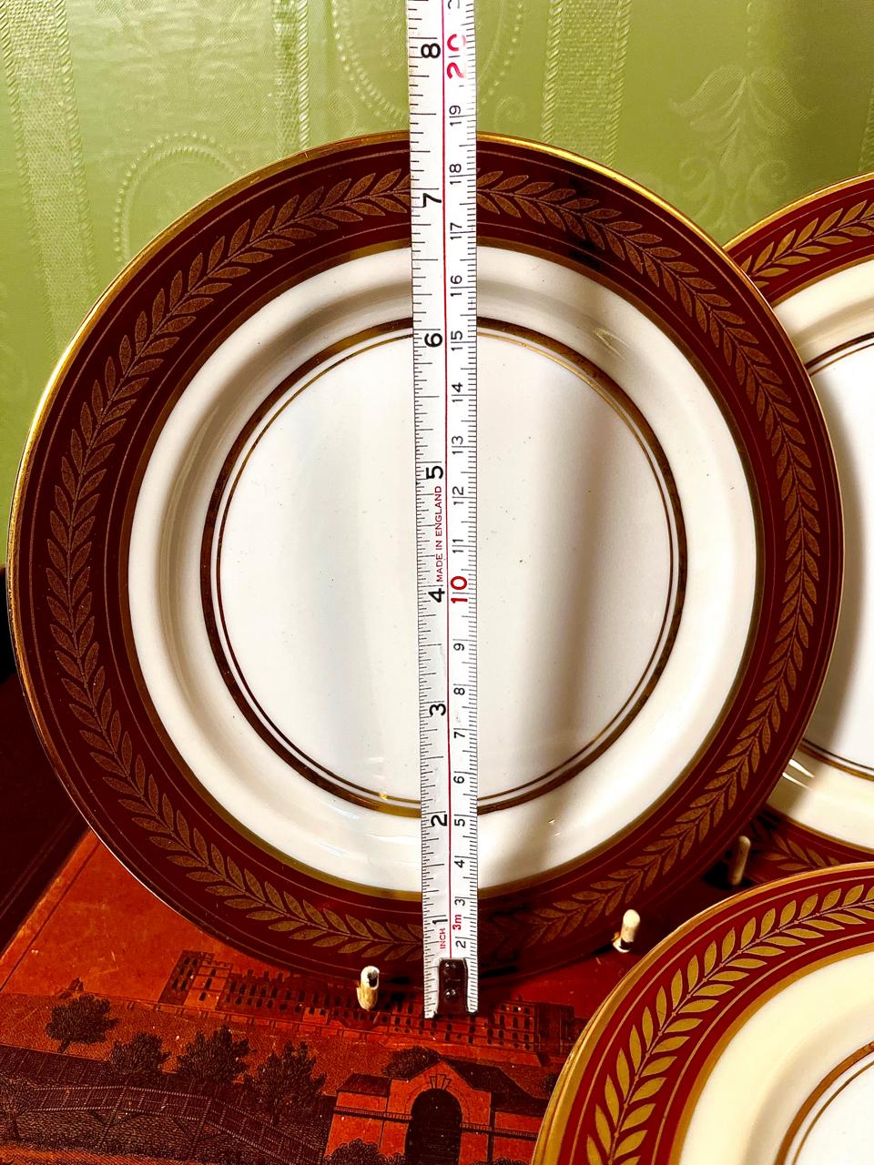 Royal Bayreuth Bavaria Medium Plates | Burgundy & Gold Laurel Border | Set of 6