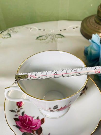 Vintage Pink Rose Gold-Trim Cup & Saucer 2-Piece Set 10 cm