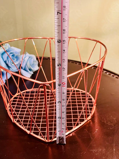 Rose Gold Metal Fruit Basket – Geometric Wire Storage Basket