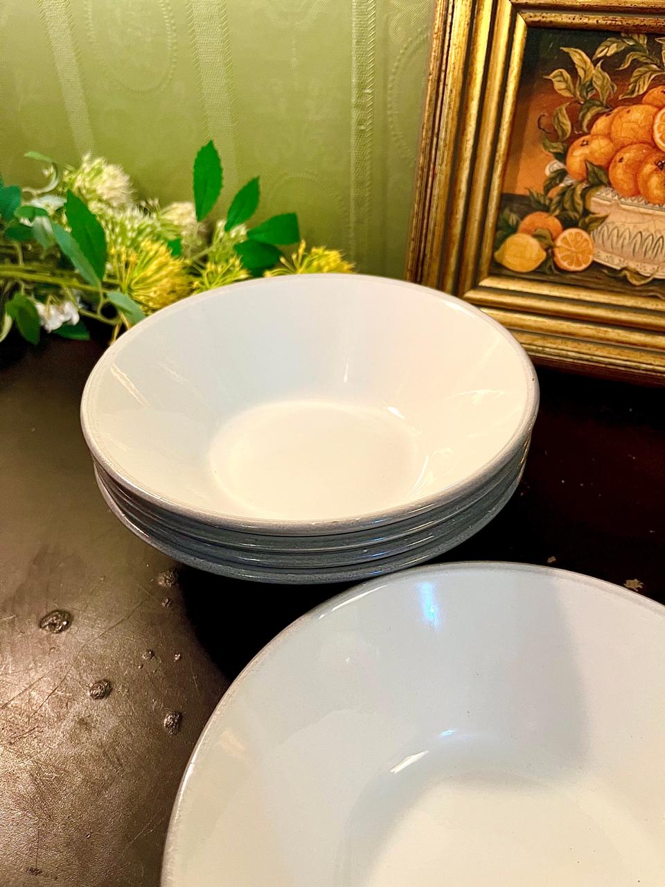 Vintage White Cereal Bowls Set of 5 – 6 Inch Minimalist Ceramic