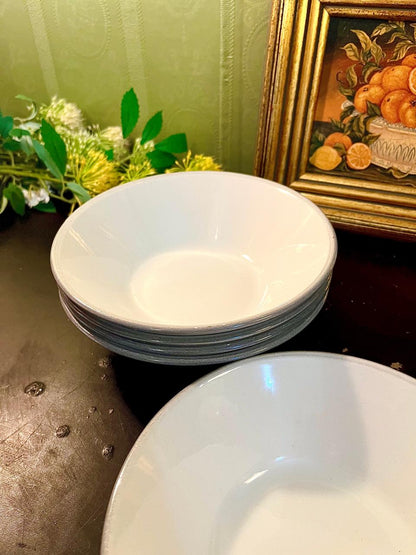 Vintage White Cereal Bowls Set of 5 – 6 Inch Minimalist Ceramic