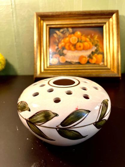 Vintage Ceramic Flower Frog Vase 4 Inch – Hand Painted Floral Holder