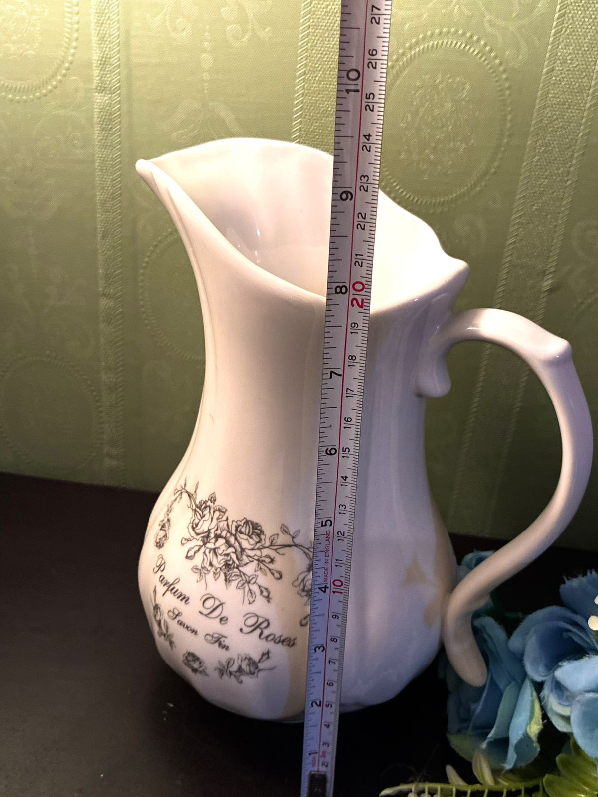 Vintage Parfum De Roses Ceramic Pitcher Floral Rose Jug