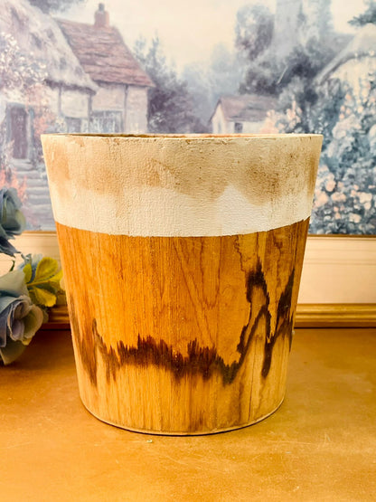 Rustic Wooden Effect Planter Farmhouse Decor Pot