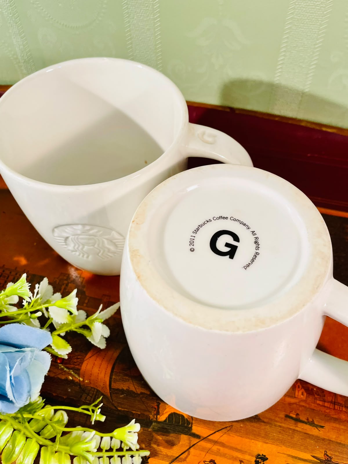 Starbucks White Ceramic Mugs – Set of 2, 4.5 Inch