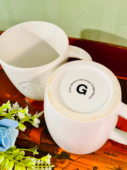 Starbucks White Ceramic Mugs – Set of 2, 4.5 Inch