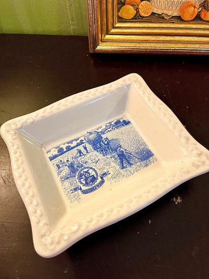 Vintage Blue Transferware Commemorative Dish 22 cm