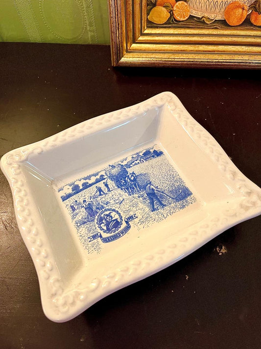 Vintage Blue Transferware Commemorative Dish 22 cm