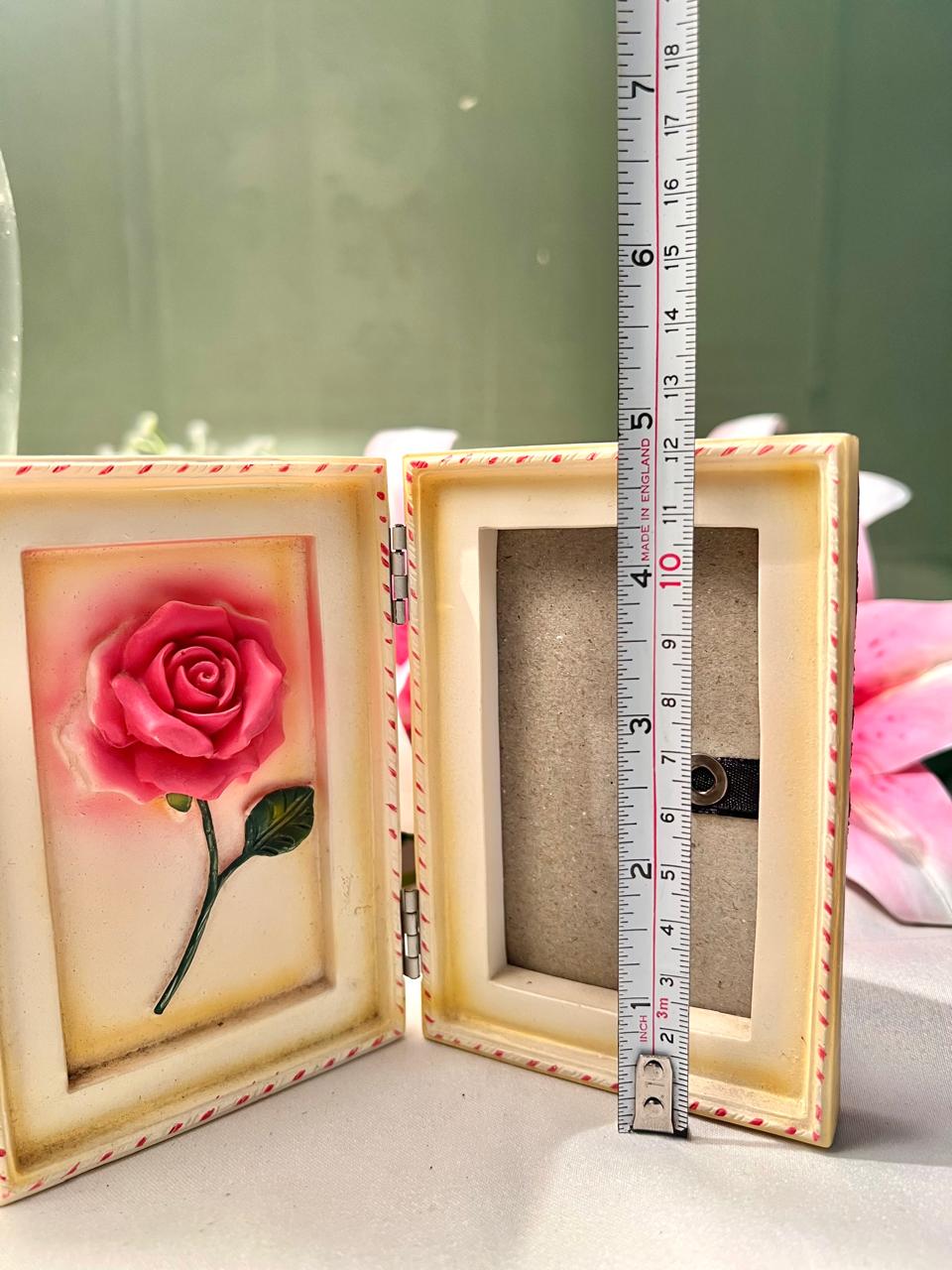 Pink Rose Hinged Double Photo Frame 4.5"