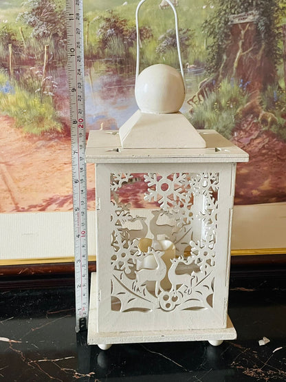 Vintage Wooden LED Lantern – Reindeer Cutwork Design (Battery Operated) Home Decor