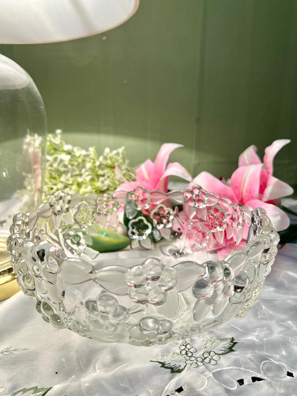 Vintage Clear Crystal Pedestal Extra Large Serving Bowl