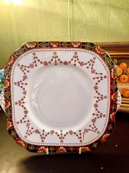 Vintage Floral Square Porcelain Serving platter  with Handles – 9 Inch