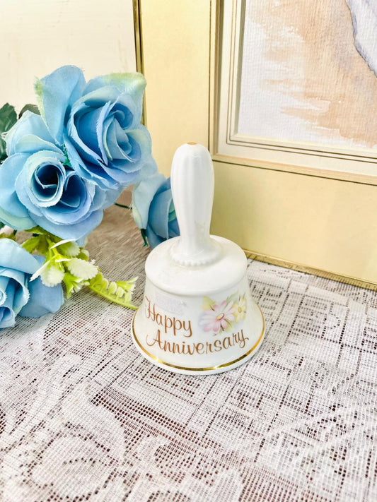 Vintage Happy Anniversary Porcelain Bell – Gold Trim