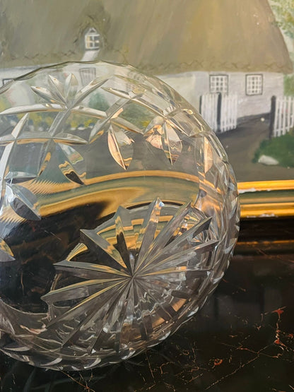 Vintage Large Cut Crystal Serving Bowl – Starburst & Diamond Pattern