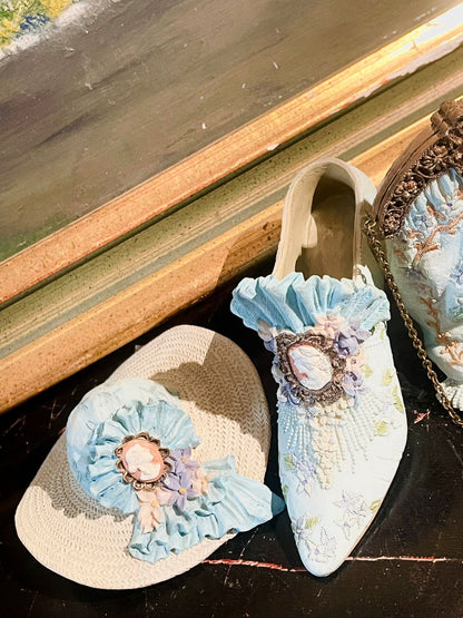 Vintage Blue Cameo Trio — Hat, Shoe & Purse Figurine Set