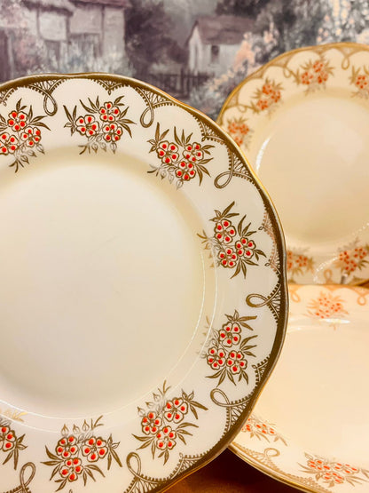Vintage Floral Plate Set with Gold Rim Set of 4 - Plates