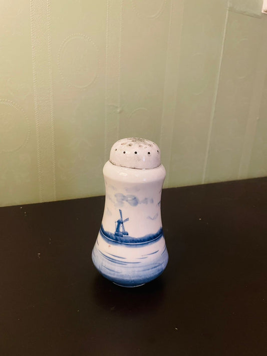 Blue White Delft Windmill Ceramic Shaker 6 Inch