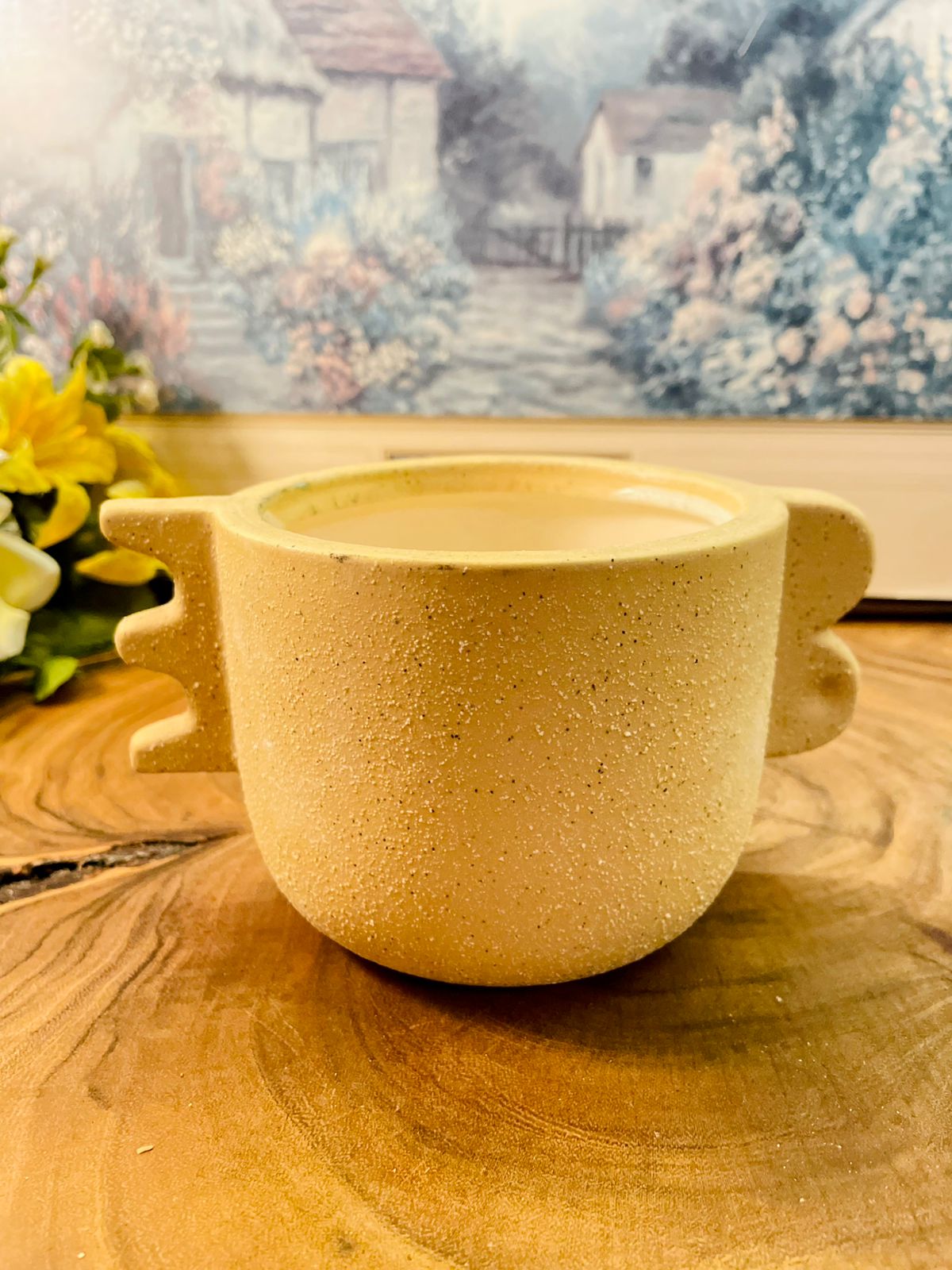 Vintage Rustic Baige  Planter with Artistic Handles