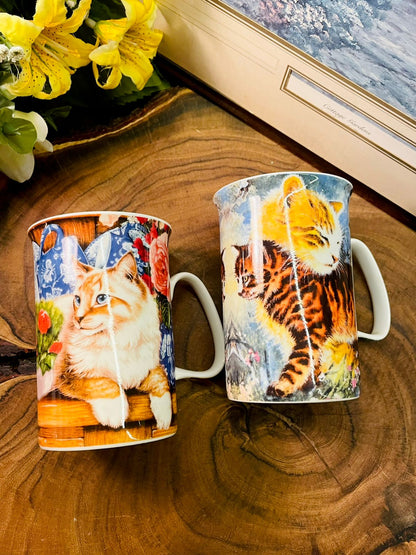 Cat Print Ceramic Mug Cute Kitten Tea Coffee Cups Set of 2