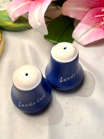 Vintage Land’s End Blue Ceramic Salt & Pepper Shakers Set Approx. 7.5 cm