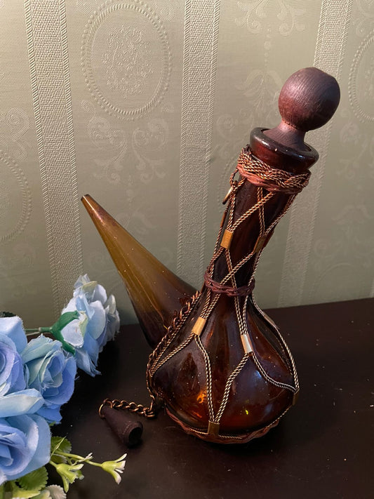 Vintage Amber Glass Decorative Ewer Bottle