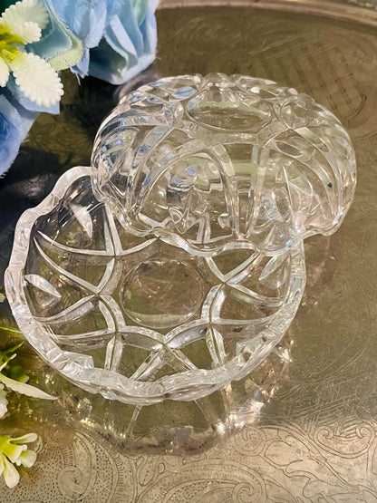 Vintage Pressed Crystal Lidded Bowl 10 cm Geometric Design