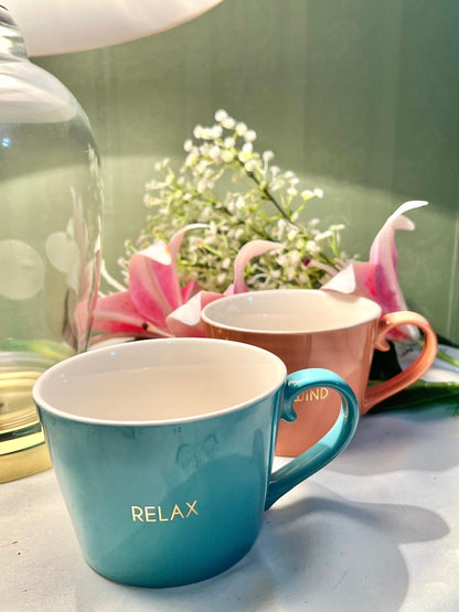 Tesco Fine China Teal & Coral Soup Mugs Set of 2 10 cm