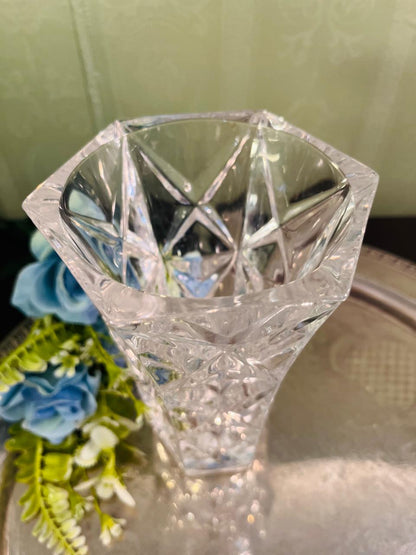 Vintage Large Cut Crystal Vase 17 cm Geometric Design